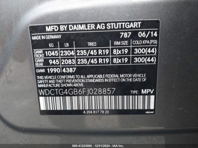 Photo 8 VIN: WDCTG4GB6FJ028857 - MERCEDES-BENZ GLA-CLASS 