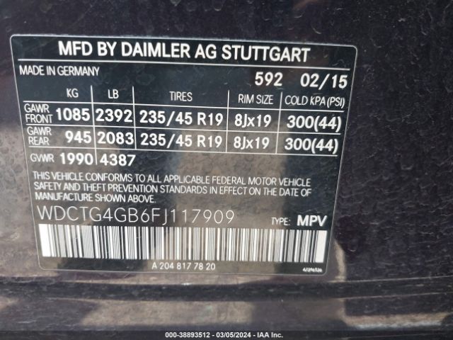 Photo 8 VIN: WDCTG4GB6FJ117909 - MERCEDES-BENZ GLA 250 