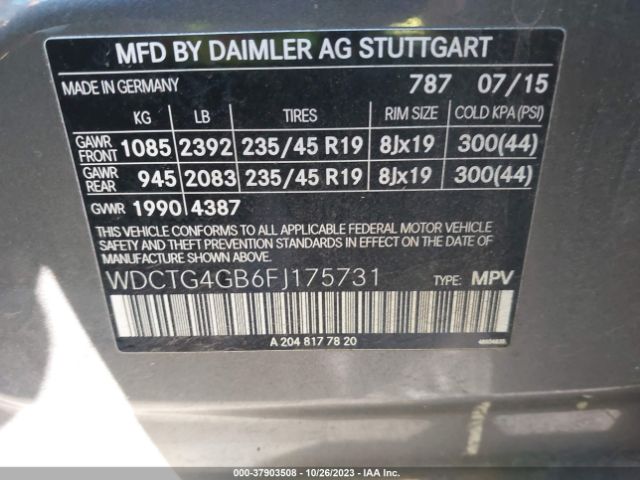 Photo 8 VIN: WDCTG4GB6FJ175731 - MERCEDES-BENZ GLA 250 