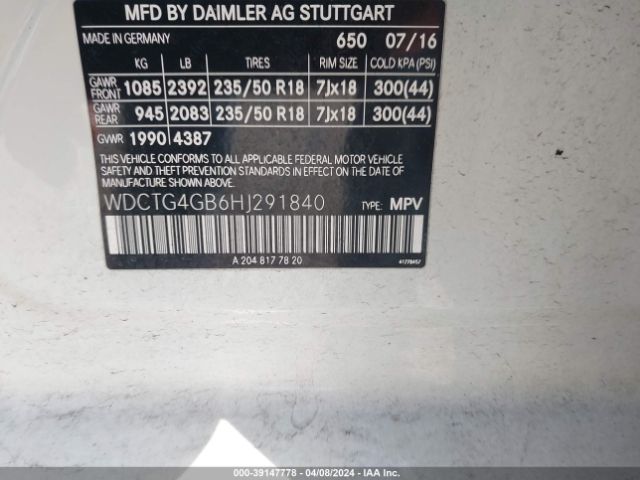 Photo 8 VIN: WDCTG4GB6HJ291840 - MERCEDES-BENZ GLA 250 