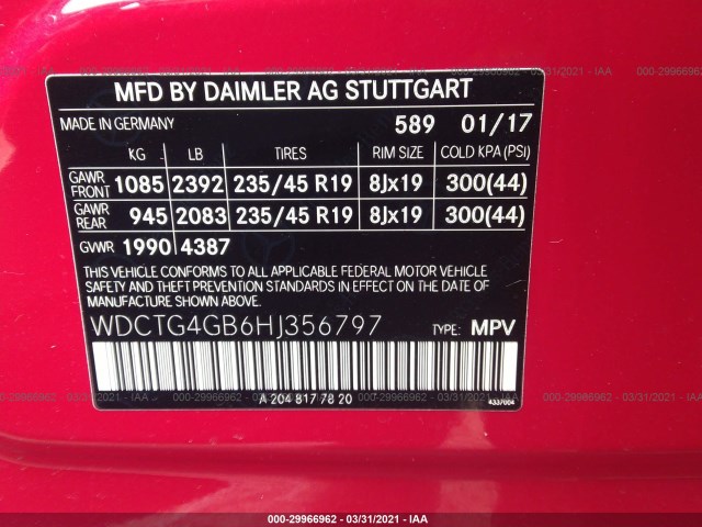 Photo 8 VIN: WDCTG4GB6HJ356797 - MERCEDES-BENZ GLA 250 