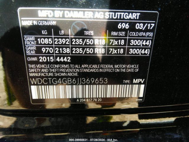 Photo 8 VIN: WDCTG4GB6JJ369653 - MERCEDES-BENZ GLA-CLASS 