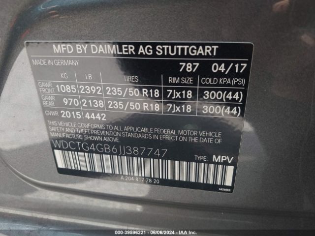 Photo 8 VIN: WDCTG4GB6JJ387747 - MERCEDES-BENZ GLA-CLASS 