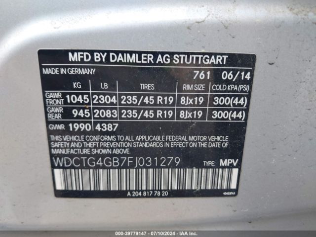 Photo 8 VIN: WDCTG4GB7FJ031279 - MERCEDES-BENZ GLA 250 4M 