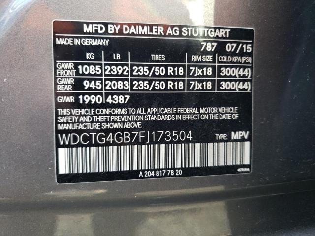 Photo 12 VIN: WDCTG4GB7FJ173504 - MERCEDES-BENZ GLA 250 4M 