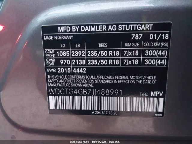 Photo 8 VIN: WDCTG4GB7JJ488991 - MERCEDES-BENZ GLA-CLASS 