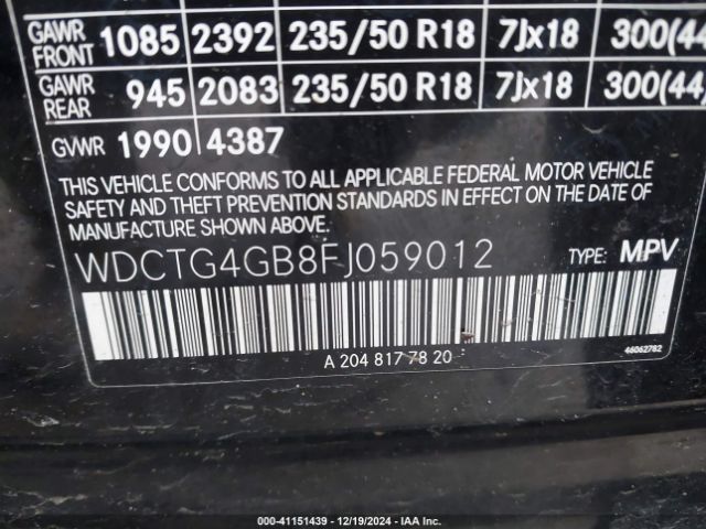 Photo 8 VIN: WDCTG4GB8FJ059012 - MERCEDES-BENZ GLA-CLASS 