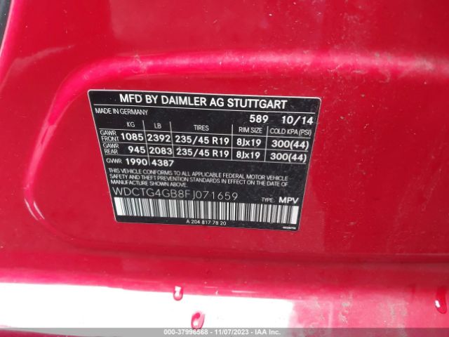 Photo 8 VIN: WDCTG4GB8FJ071659 - MERCEDES-BENZ GLA 250 