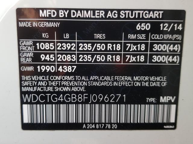 Photo 9 VIN: WDCTG4GB8FJ096271 - MERCEDES-BENZ GLA 250 4M 