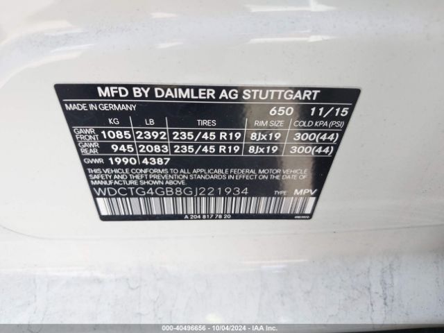 Photo 8 VIN: WDCTG4GB8GJ221934 - MERCEDES-BENZ GLA-CLASS 