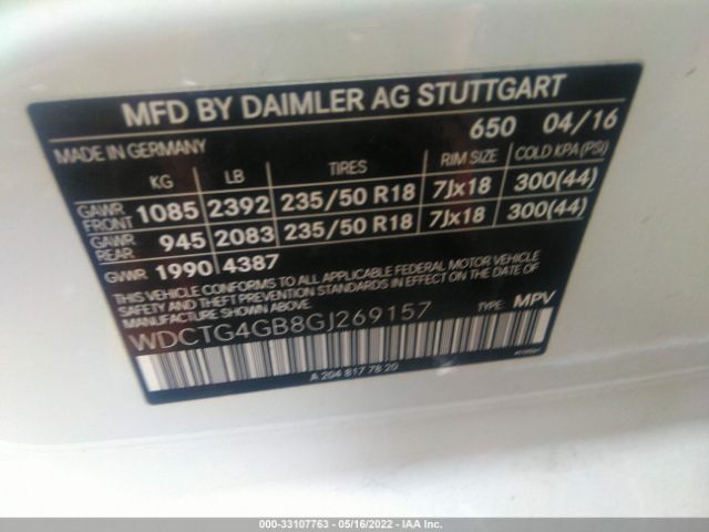 Photo 8 VIN: WDCTG4GB8GJ269157 - MERCEDES-BENZ GLA 