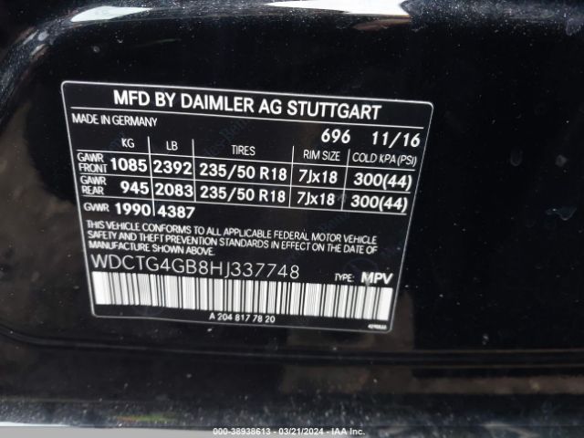 Photo 8 VIN: WDCTG4GB8HJ337748 - MERCEDES-BENZ GLA 250 