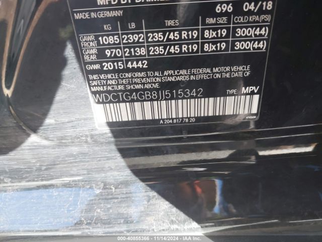 Photo 8 VIN: WDCTG4GB8JJ515342 - MERCEDES-BENZ GLA-CLASS 