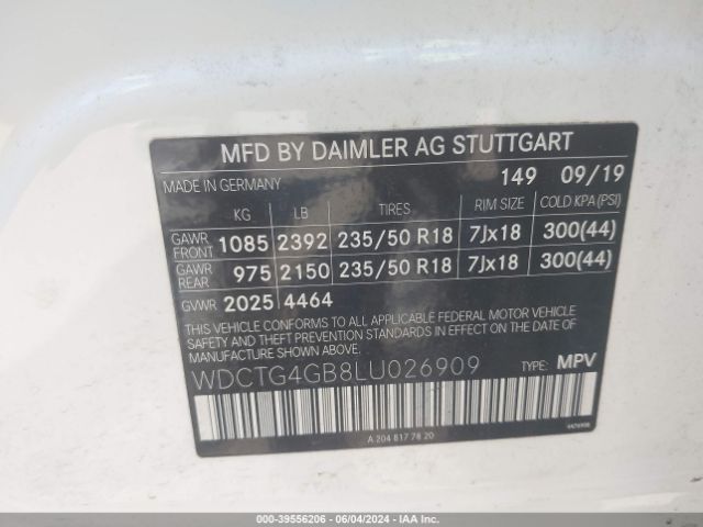 Photo 8 VIN: WDCTG4GB8LU026909 - MERCEDES-BENZ GLA-CLASS 