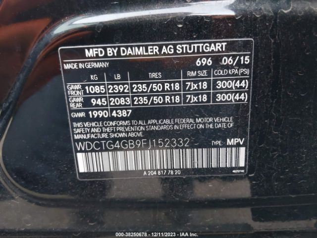 Photo 8 VIN: WDCTG4GB9FJ152332 - MERCEDES-BENZ GLA 250 