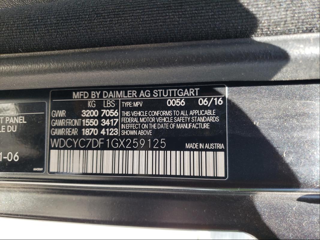 Photo 9 VIN: WDCYC7DF1GX259125 - MERCEDES-BENZ G-CLASS 