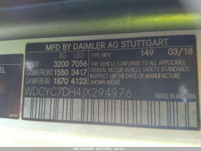 Photo 8 VIN: WDCYC7DH4JX294976 - MERCEDES-BENZ G-CLASS 