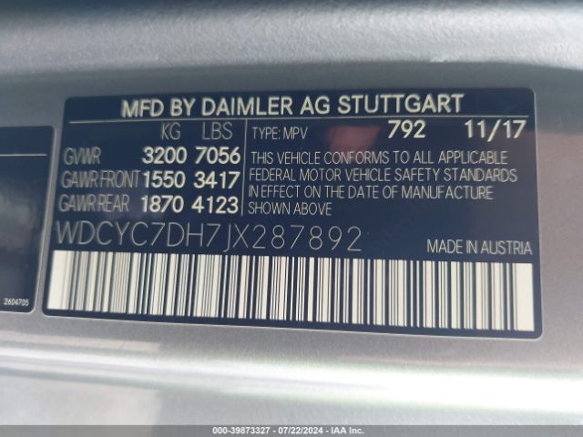 Photo 8 VIN: WDCYC7DH7JX287892 - MERCEDES-BENZ G-CLASS 