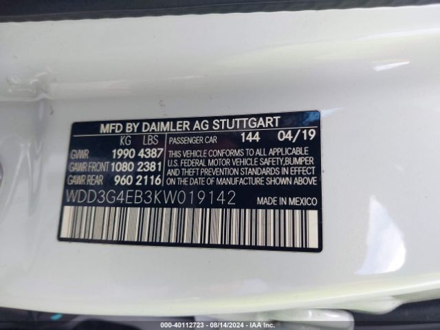 Photo 8 VIN: WDD3G4EB3KW019142 - MERCEDES-BENZ A-CLASS 