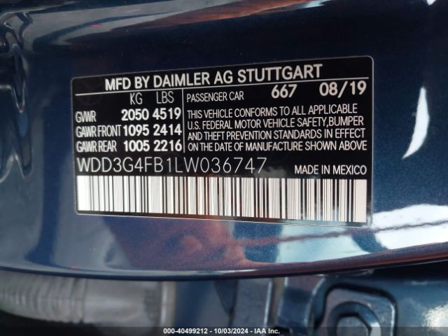 Photo 8 VIN: WDD3G4FB1LW036747 - MERCEDES-BENZ A-CLASS 