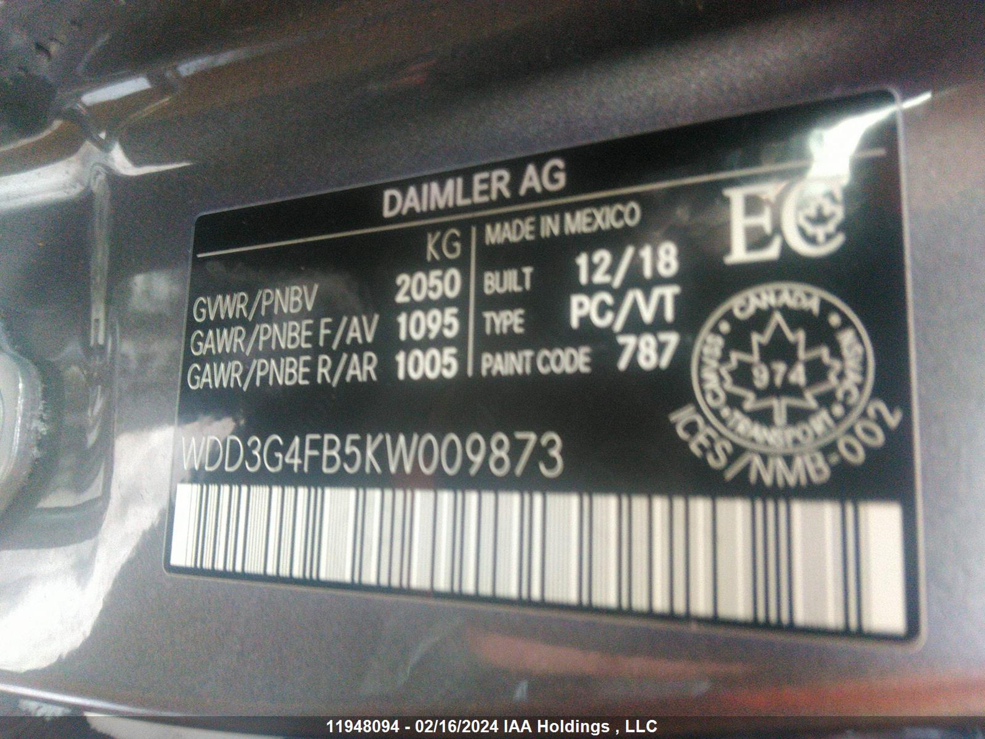 Photo 8 VIN: WDD3G4FB5KW009873 - MERCEDES-BENZ A-KLASSE 