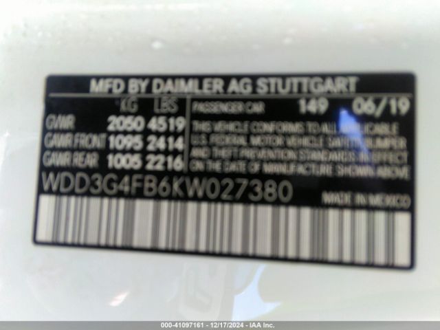 Photo 8 VIN: WDD3G4FB6KW027380 - MERCEDES-BENZ A-CLASS 