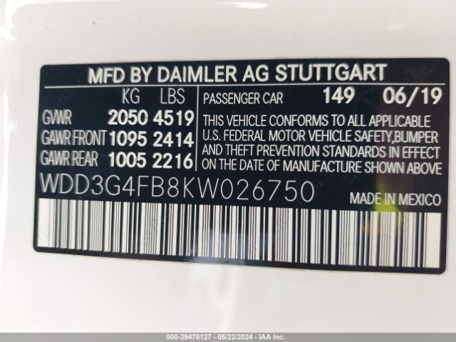 Photo 8 VIN: WDD3G4FB8KW026750 - MERCEDES-BENZ A 220 