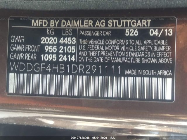 Photo 8 VIN: WDDGF4HB1DR291111 - MERCEDES-BENZ C-CLASS 