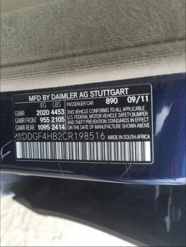 Photo 9 VIN: WDDGF4HB2CR198516 - MERCEDES-BENZ C 250 