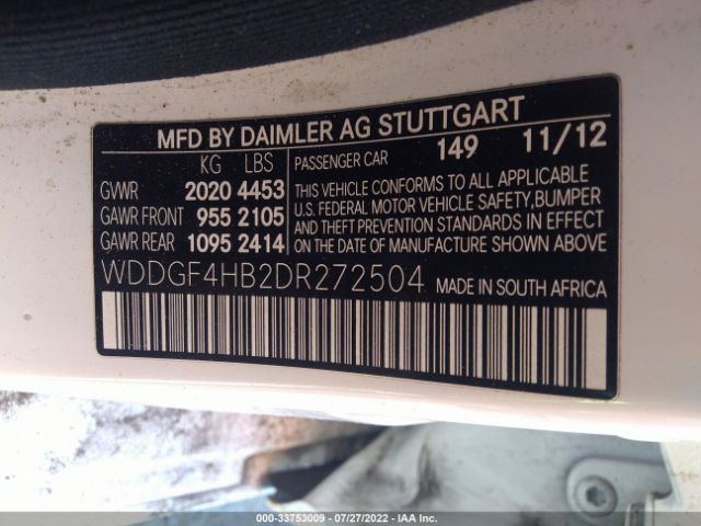 Photo 8 VIN: WDDGF4HB2DR272504 - MERCEDES-BENZ C-CLASS 