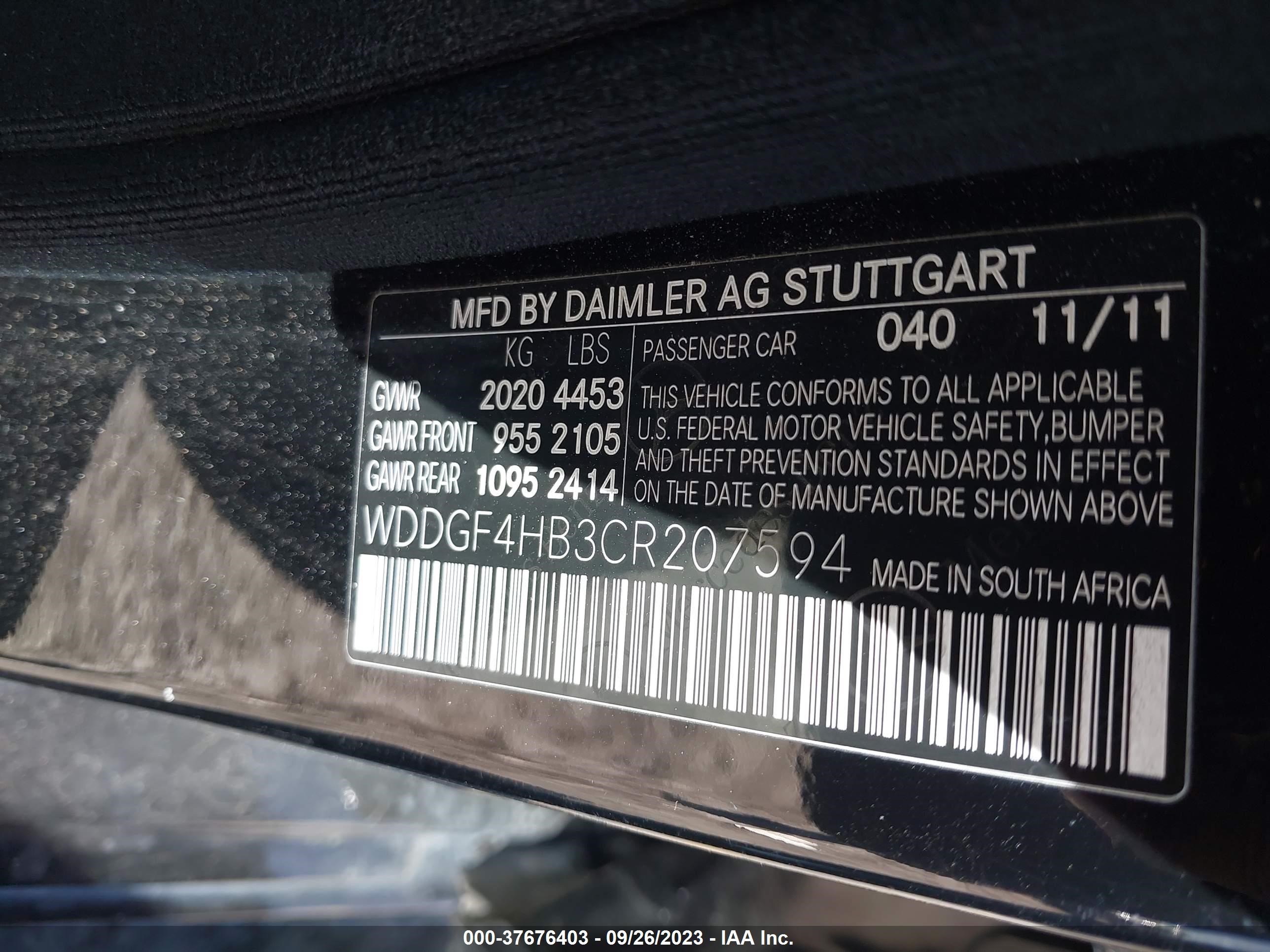 Photo 8 VIN: WDDGF4HB3CR207594 - MERCEDES-BENZ C-KLASSE 