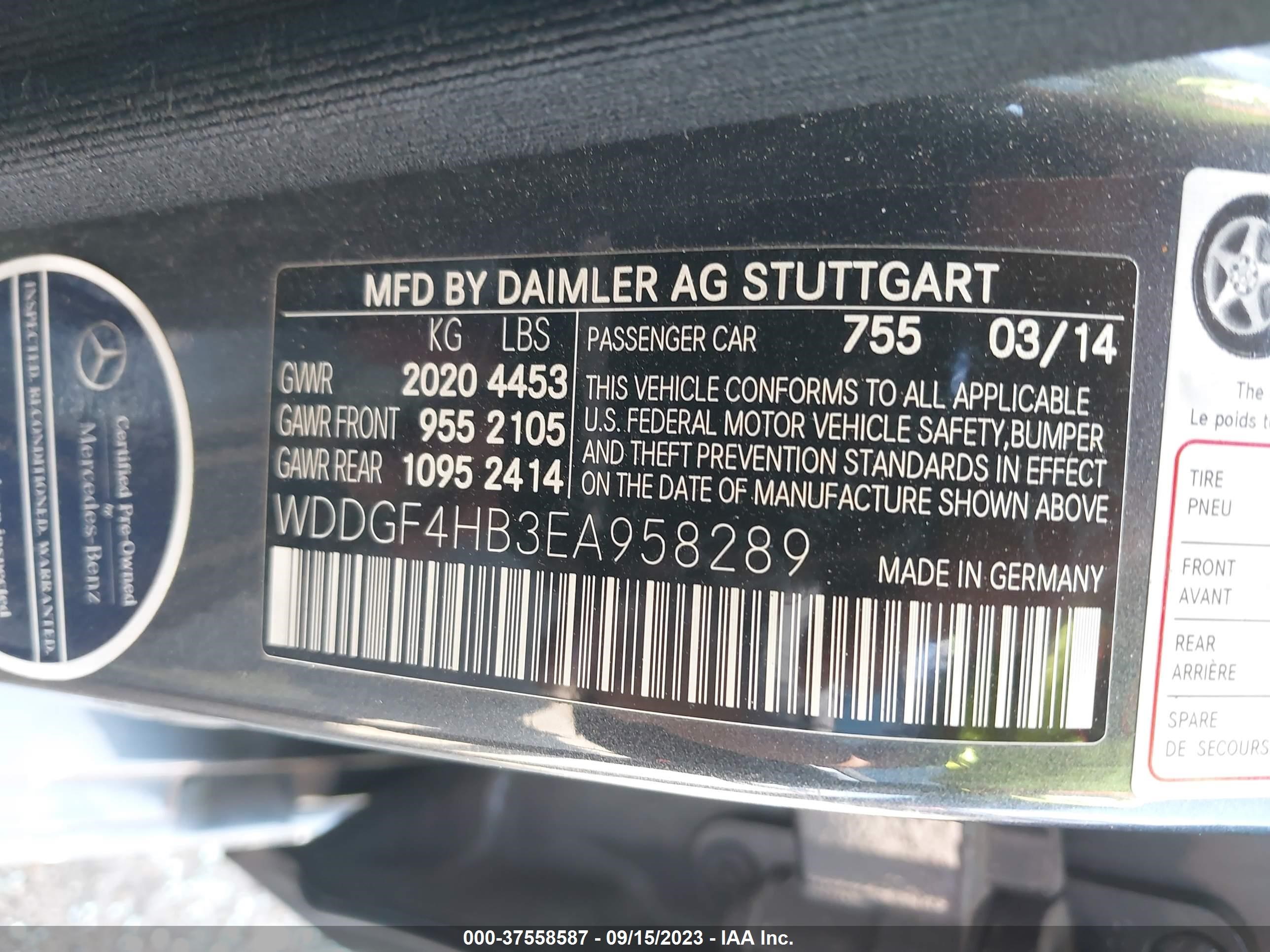 Photo 8 VIN: WDDGF4HB3EA958289 - MERCEDES-BENZ C-KLASSE 