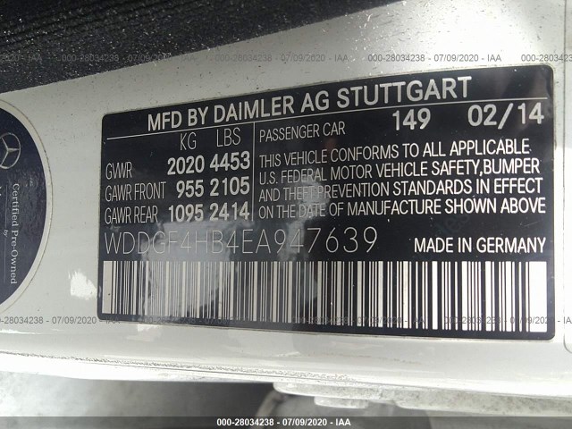 Photo 8 VIN: WDDGF4HB4EA947639 - MERCEDES-BENZ C-CLASS 