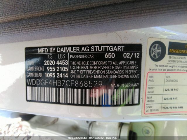 Photo 8 VIN: WDDGF4HB7CF868529 - MERCEDES-BENZ C-CLASS 