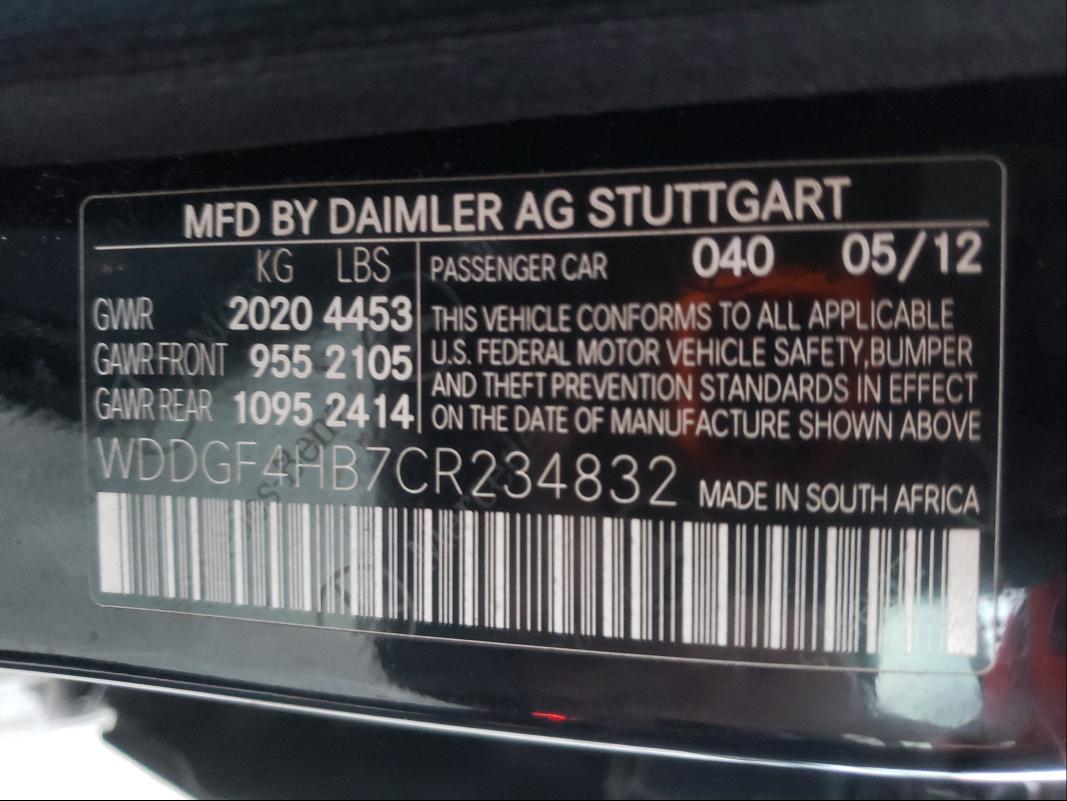 Photo 9 VIN: WDDGF4HB7CR234832 - MERCEDES-BENZ C 250 