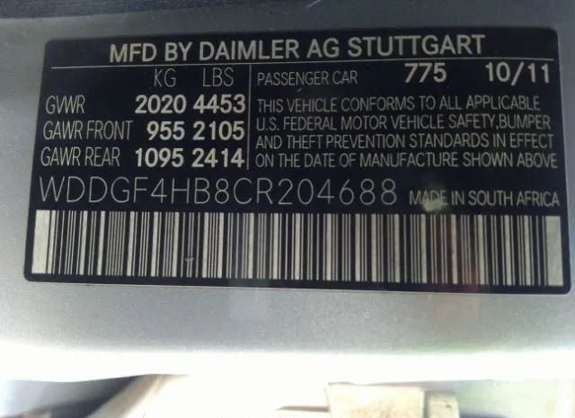 Photo 8 VIN: WDDGF4HB8CR204688 - MERCEDES-BENZ C-CLASS 