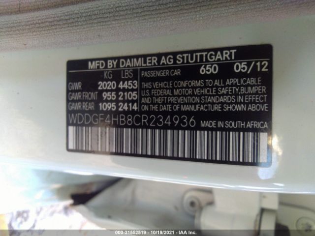 Photo 8 VIN: WDDGF4HB8CR234936 - MERCEDES-BENZ C-CLASS 