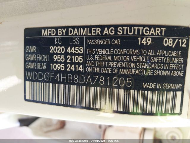 Photo 8 VIN: WDDGF4HB8DA781205 - MERCEDES-BENZ C 250 