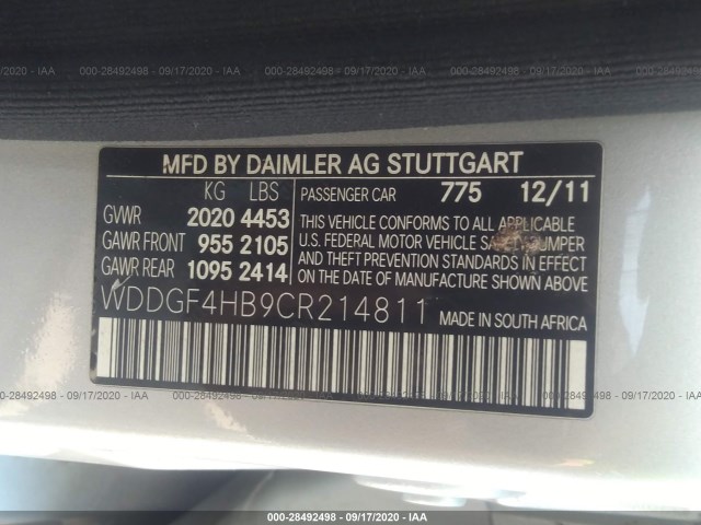 Photo 8 VIN: WDDGF4HB9CR214811 - MERCEDES-BENZ C-CLASS 