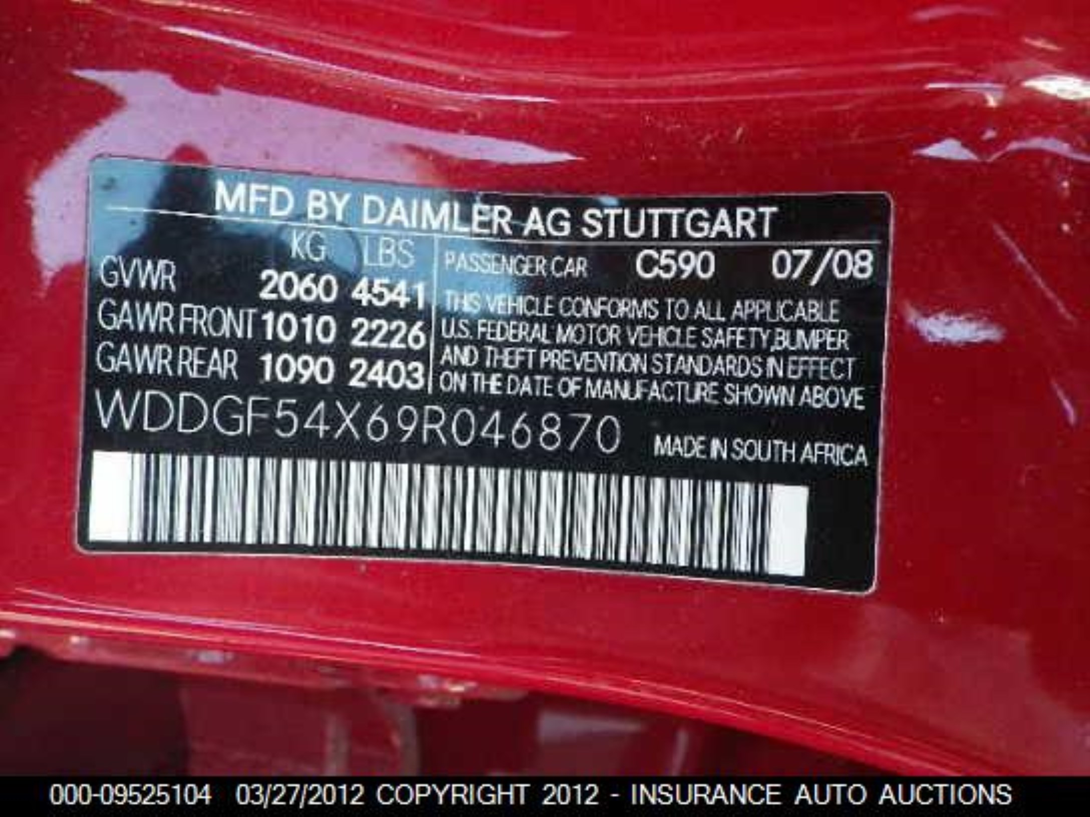 Photo 8 VIN: WDDGF54X69R046870 - MERCEDES-BENZ C-KLASSE 