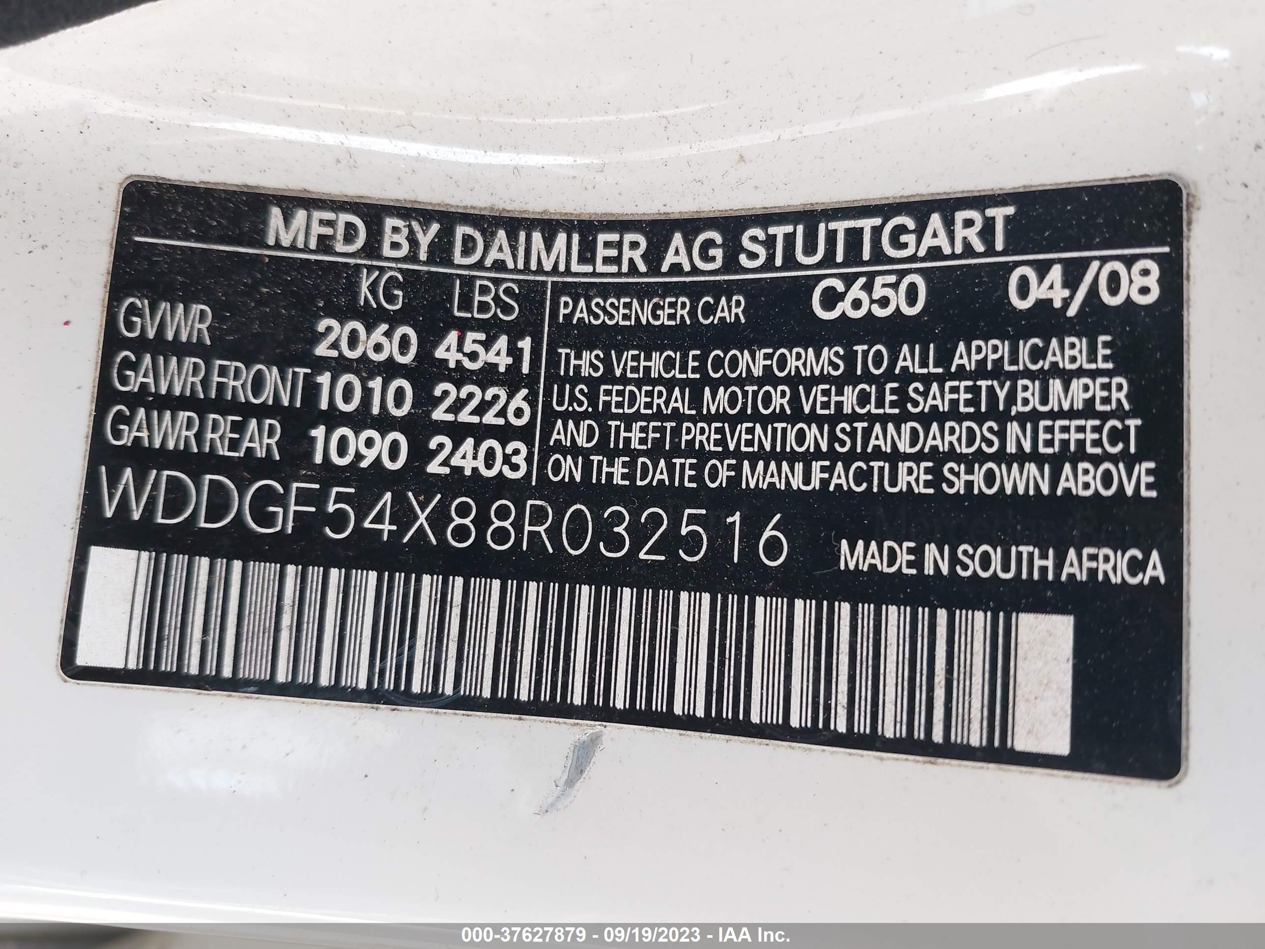 Photo 8 VIN: WDDGF54X88R032516 - MERCEDES-BENZ C-KLASSE 