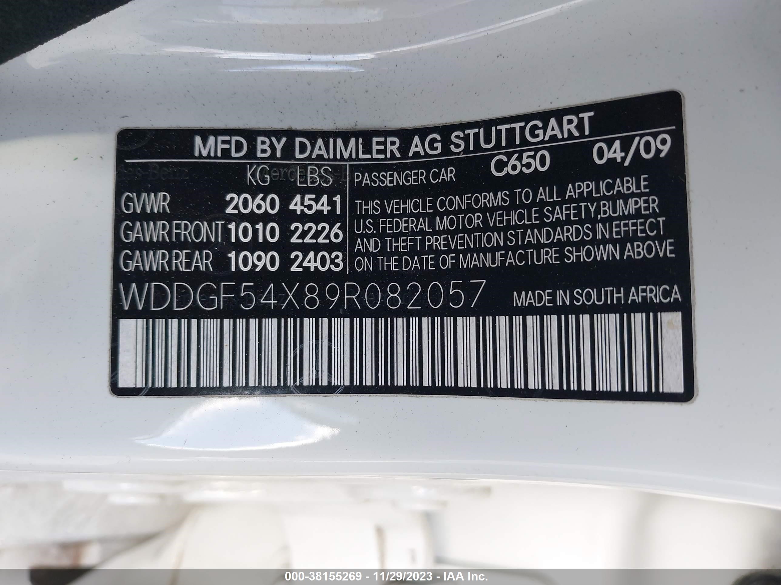 Photo 8 VIN: WDDGF54X89R082057 - MERCEDES-BENZ C-KLASSE 