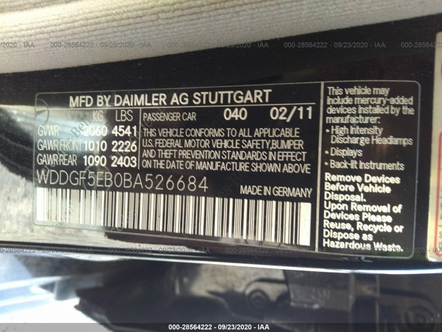 Photo 8 VIN: WDDGF5EB0BA526684 - MERCEDES-BENZ C-CLASS 