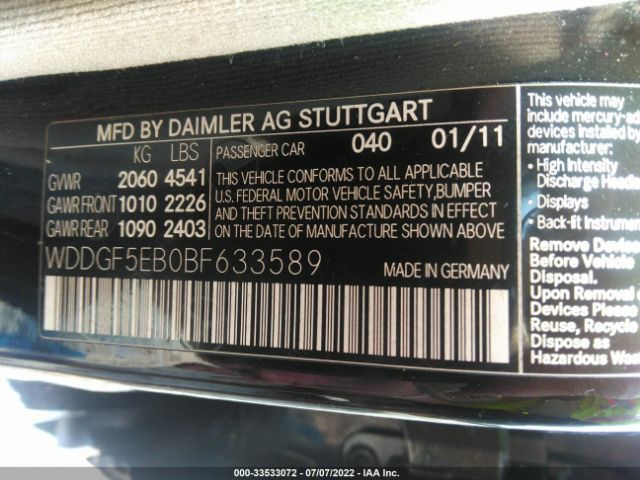 Photo 8 VIN: WDDGF5EB0BF633589 - MERCEDES-BENZ C-CLASS 