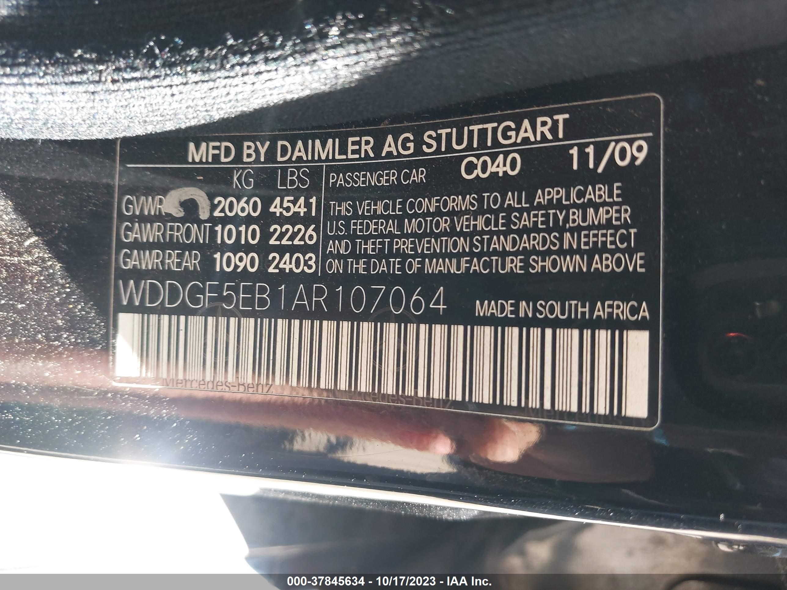 Photo 8 VIN: WDDGF5EB1AR107064 - MERCEDES-BENZ C-KLASSE 