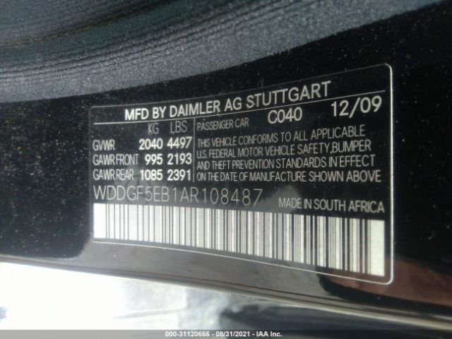 Photo 8 VIN: WDDGF5EB1AR108487 - MERCEDES-BENZ C-CLASS 