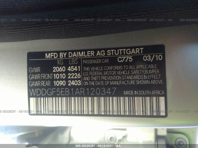 Photo 8 VIN: WDDGF5EB1AR120347 - MERCEDES-BENZ C-CLASS 