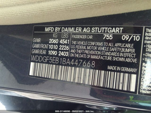 Photo 8 VIN: WDDGF5EB1BA447668 - MERCEDES-BENZ C-CLASS 