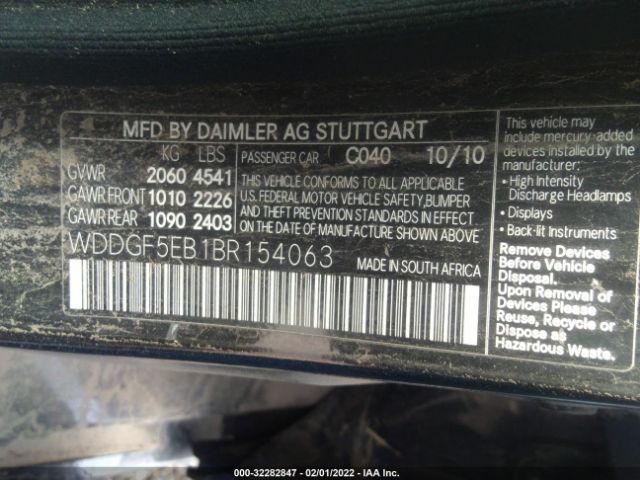 Photo 8 VIN: WDDGF5EB1BR154063 - MERCEDES-BENZ C-CLASS 