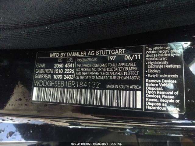 Photo 8 VIN: WDDGF5EB1BR184132 - MERCEDES-BENZ C-CLASS 